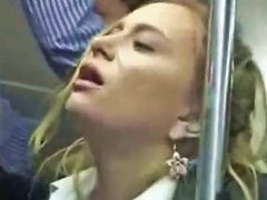 Cute Blond Business Woman Fingered To Orgasmus On Public Bus